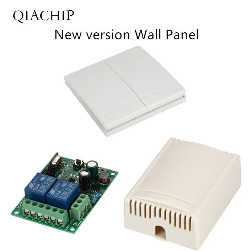 

QIACHIP 433Mhz 220V 2CH Wireless Remote Control Switches Relay Receiver Module & 2CH Remote Controls Wall Panel RF Transmitter