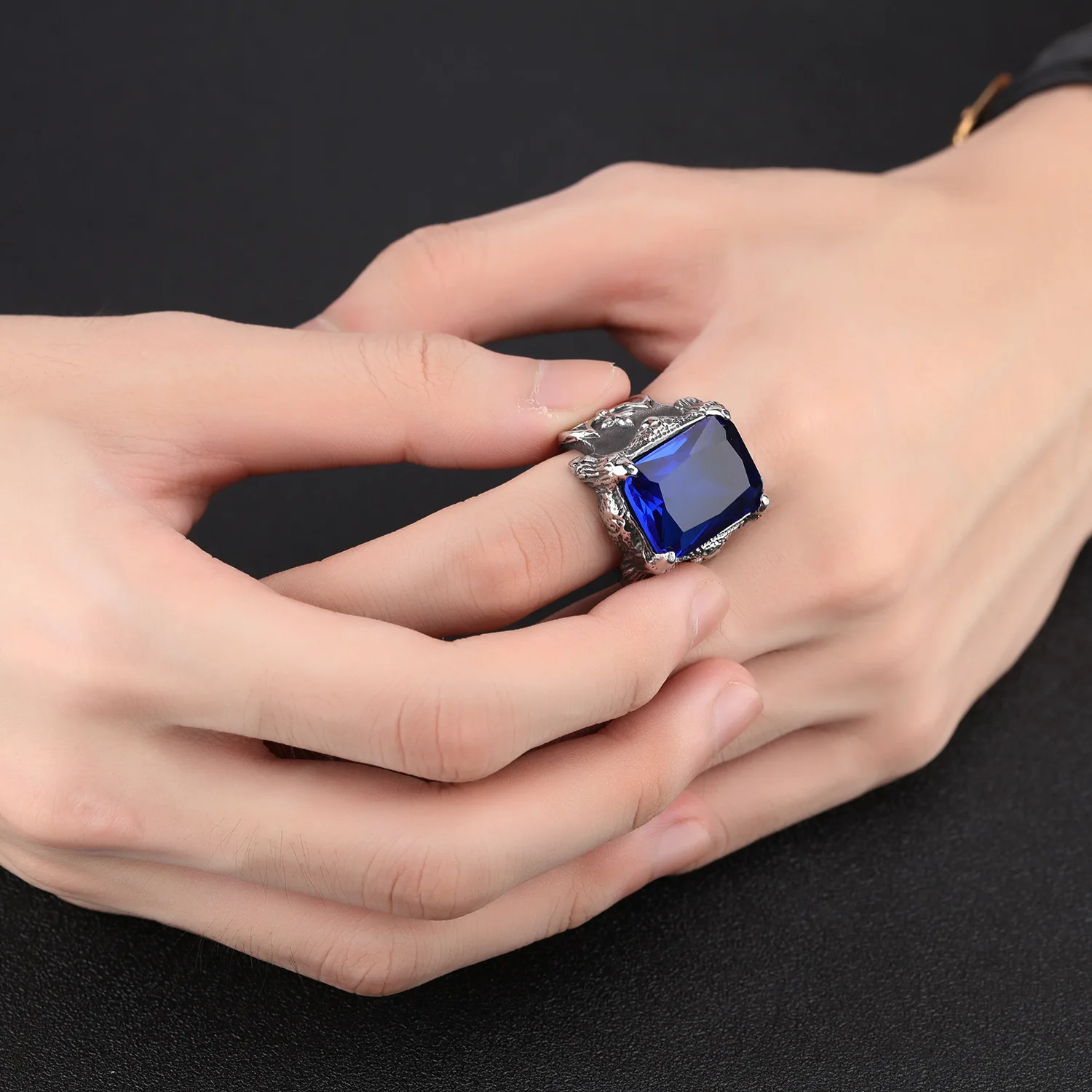 FntYcm Viking Silver Ax Signet дизайн Байкер Обручальные кольца для трендовых мужчин кольцо двигателя из нержавеющей стали браслет синий кристалл мужское кольцо
