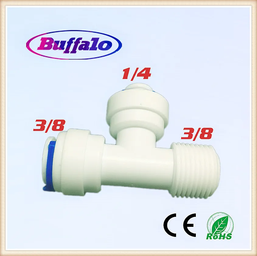 100 шт. 3/8 "1/4" труба od шланг 3/8 "Мужской Нитки футболка Тип T адаптер пластиковый шланг быстрое подключите воды RO Разъем Фитинги