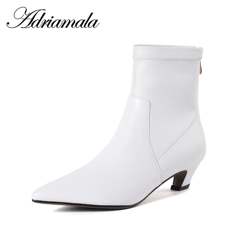

2018 Genuine Leather Ankle Motorcycle Boots Pointed Toe Strange Style Zip Cow Leather Motorcycle Boots Women Fashion Adriamala