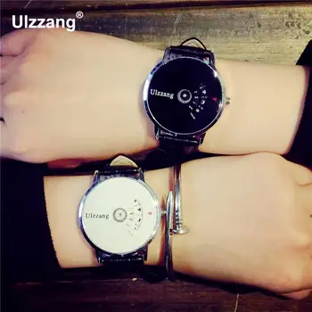 

Stylish Fashion Cool Turntable Dial Leather Wristwatch Watches for Men Women Unisex Black Brown