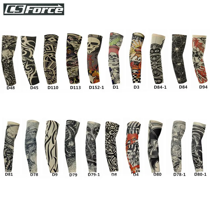 

2 PCS Fake Temporary Tattoo Sleeve Men Women UV Protective Arm Sleeves Mixed 92%Nylon Elastic Body Arm stockings tatoo