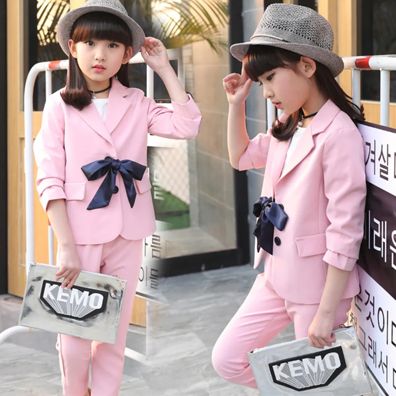 

Spring and Autumn 2018 Children's Clothing For Girl Blazer Set Kids Long Sleeve Top+Pants Two-piece Set Baby Princess Suits