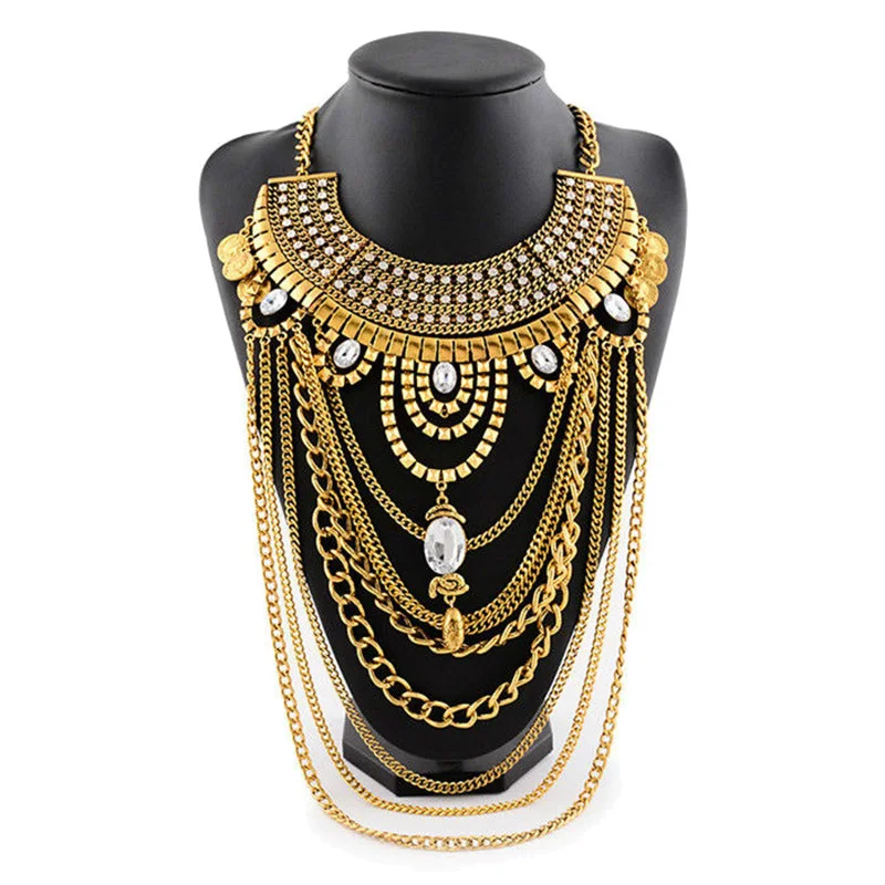 Хит богемное племя новая мода многослойная цепочка кисточка чокер со стразами