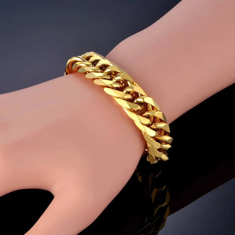 

Cuban Link Bracelet For Men Jewelry Punk Gold Color Heavy Big Chain Link Men Stainless Steel Bracelet Pulseras