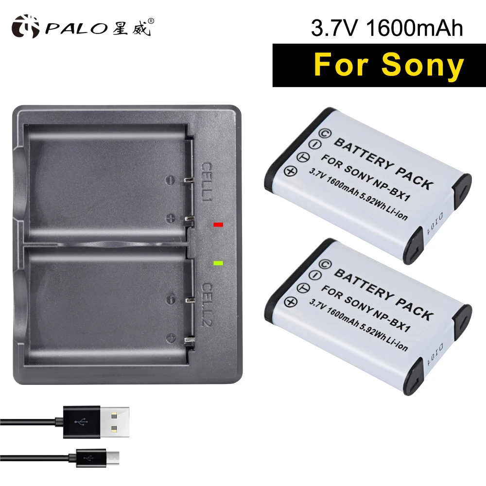 

PALO NP-BX1 2pcs 1600mah digital battery camera Batteries +charger USB For sony HX90 60 50 WX350 500 300 GWP88E CX240 DSC RX100