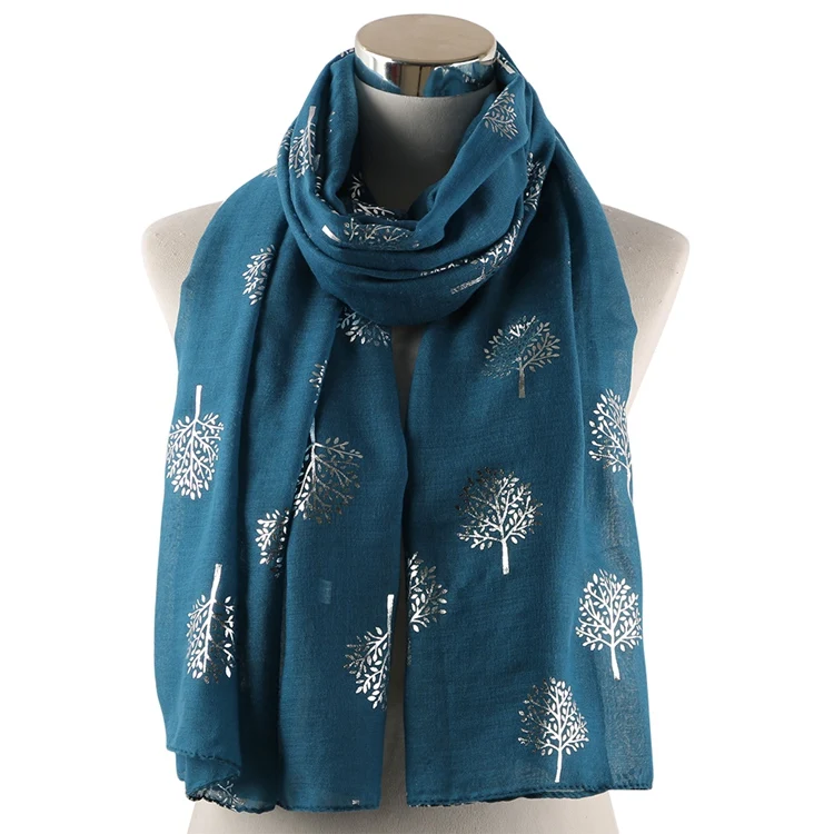 FOXMOTHER Новая легкая лента из фольги шарф с рисунком «дерево» небесно-голубая фуксия бирюзовое дерево Блестящий шарф женский шарф женская накидка - Цвет: Teal