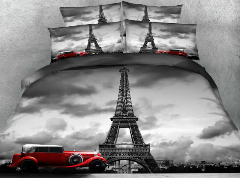 JF106 Vintage style Grey Eiffel Tower and red car print JF106 Vintage style Grey Eiffel Tower and red car print