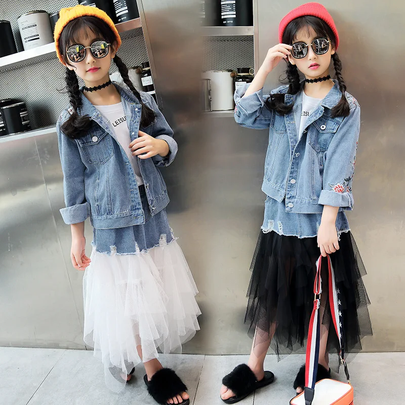 

Teen Girls Clothing Set Casual Kids Clothes Two Pieces Mesh Girls Jeans Suit for Children 2019 Spring Girls Outfits 10 12 Year