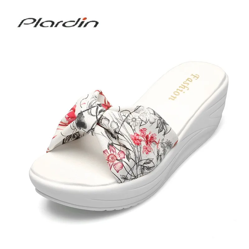 

Plardin Genuine Leather Bohemia Summer Casual Leisure Women's Platform Sandals Wedges Beach Shoes Woman ladies shoes Slippers