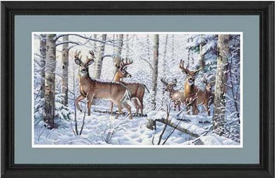 cs-2057 Cross Stitch Kit Woodland Winter Deer Animal in Snow Mountain dim 35130