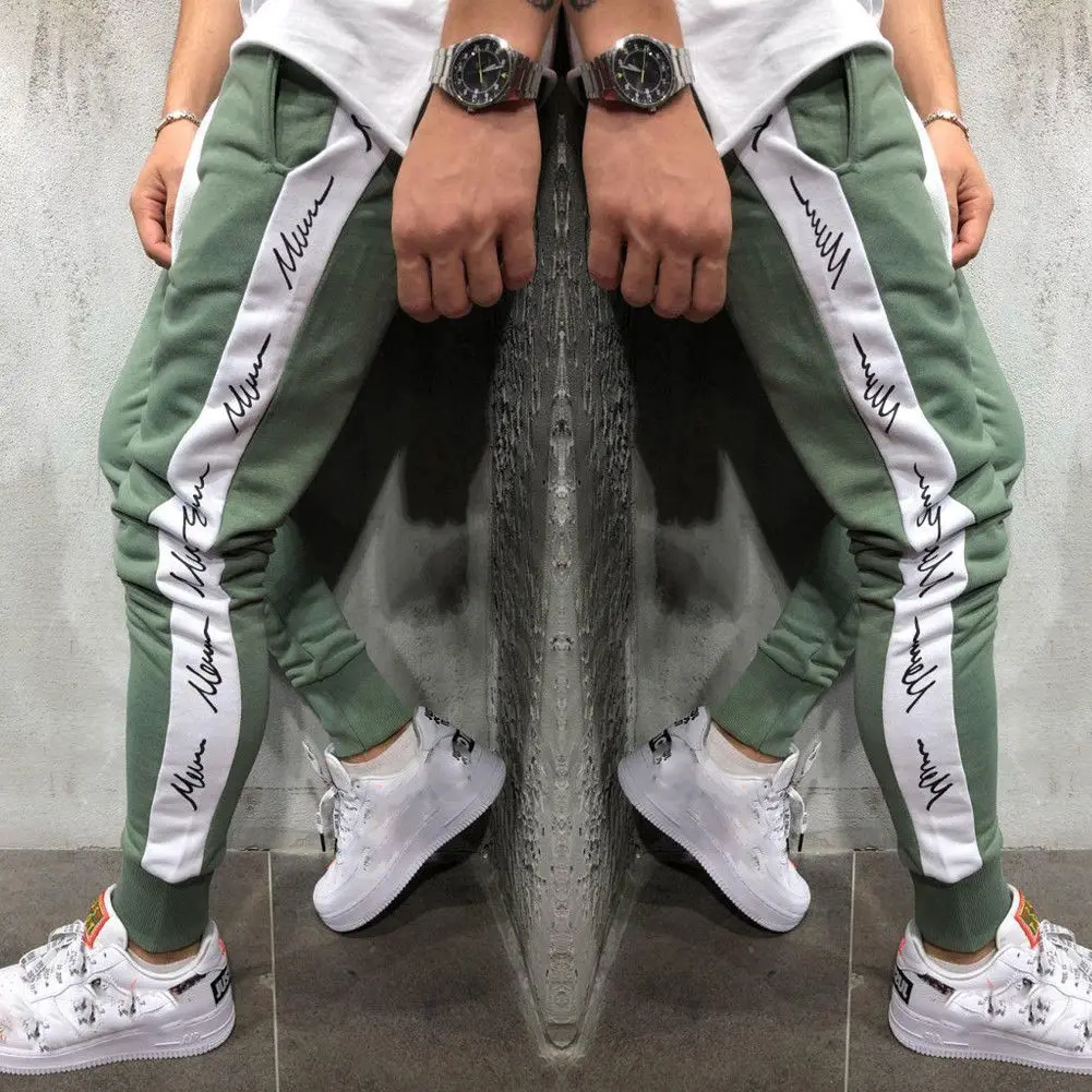 Running Pant Mens Slim Fit Tracksuit Bottoms Loose Jogging Joggers Sweat Pants Exercise Sportwear Trousers - Цвет: light green