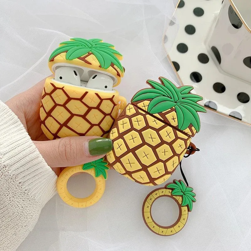 

5PCS Earphone Case For Airpods Case Silicone Cute Pineapple Soft Headphone Case For Apple Air Pods 1 2 Earpods Cover Ring Shell