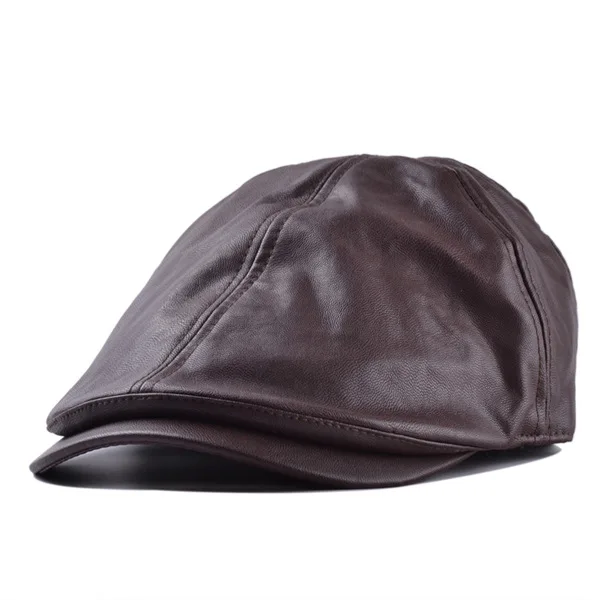 LUCKYLIANJI унисекс из искусственной кожи кепки вождения солнцезащитный козырек таксиста Newsboy берет шляпа регулируемый размер - Цвет: Dark Brown
