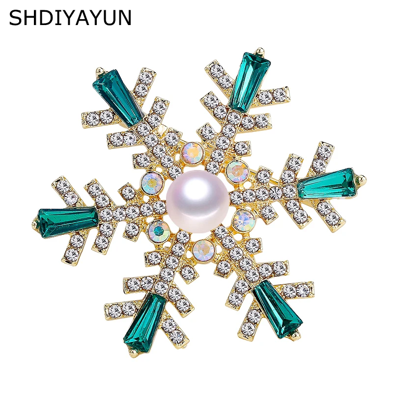 

SHDIYAYUN 2019 New Pearl Brooch Natural Freshwater Pearl Rinestone Snowflake Brooch Simple Pins for Women Jewelry Women Gift