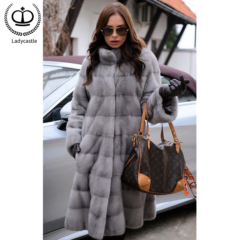 

2019 Fashion Mink Fur Coats For Women Real Fur Jackets Slim Overcoats Warm Stand Collar Nature Mink Capped Winter Tops MKW-228