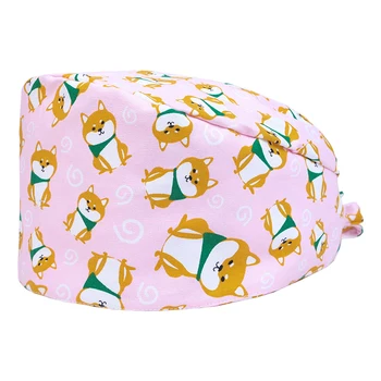 

2019 Unisex Veterinary Skullcaps Pink Akita Veterinarian Surgical Caps Cotton Band at Forehead Back Elastic Section Doctor's Cap