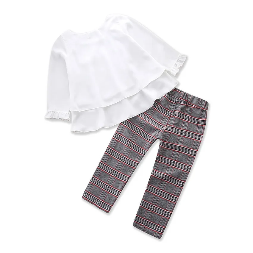 Toddler Solid Ruffle Tops T-Shirt Flower Print Pants Legging Clothes 2 PC Fashion Kids Girls Outfits Sets 1-5T