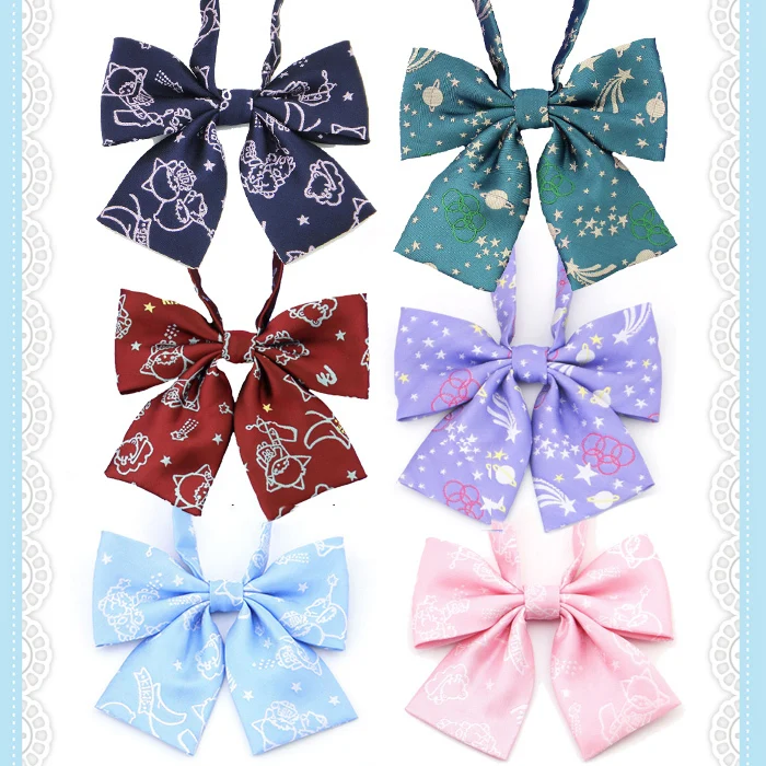 

Cute Japanese School Girls JK Uniform Bow Tie Students Twin Princesses Printing Bowknot Lolita Necktie