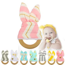 2017 Cute Cartoon font b Baby b font Ring Teether Natural Wood Circle with Fabric Wooden