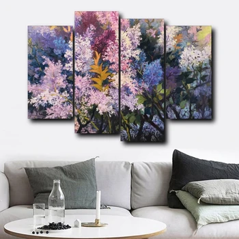 

Laeacco Canvas Calligraphy Painting Blooming Flower Wall Art 4 Panel Garden Posters Prints Nordic Home Living Room Decoration