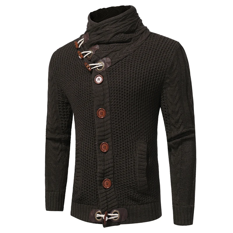 Fashion Horn buckle casual sweater male turtleneck coarse wool ...