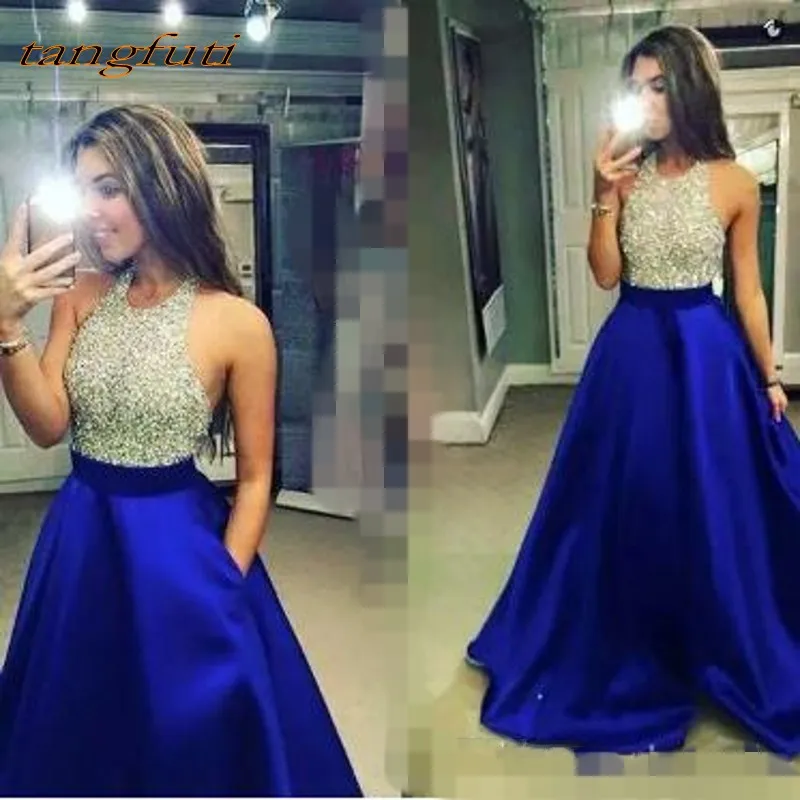 

Royal Blue Evening Dresses Party Long A Line Sexy Sparkly Beaded Formal Evening Prom Party Gowns Dress On Sale Evening Dress