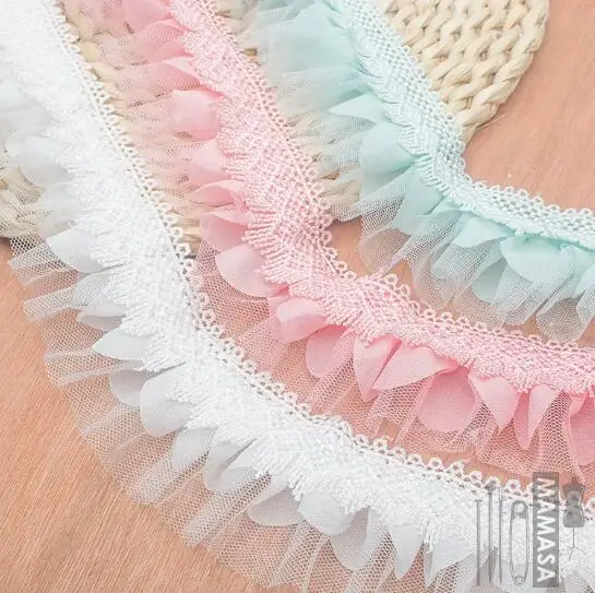 

5Yards Pink Pleated Lace Trim Bubble Skirt Ruffle Mesh Lace Ribbon Pleated Lace Fabric Accessories Tutu Lace Wedding Decortion