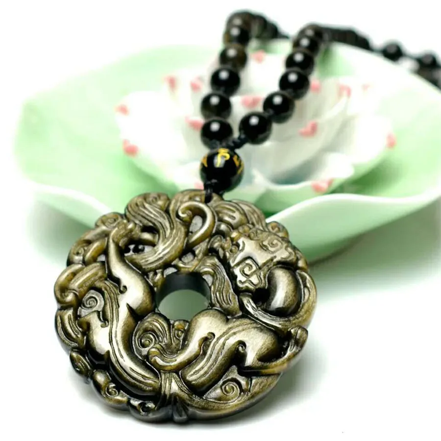 

Precious Natural Gold Obsidian Pendants Gemstone Pendant Carving Pi Xiu Design Powerful Crystal Pendant Necklace Drop Shipping