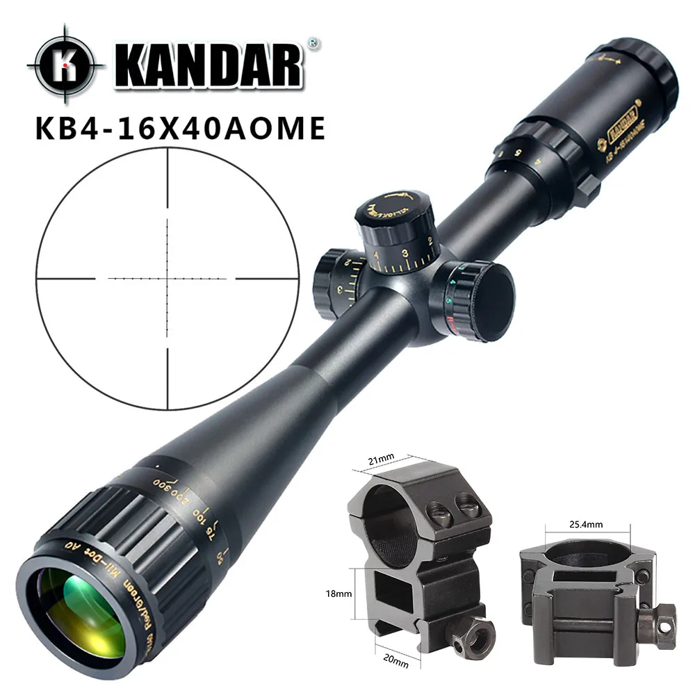 KANDAR Gold Edition 4-16x40 AOME стекло гравированное Mil-dot Сетка фиксирующий прицел охотничий прицел тактический оптический прицел - Цвет: with Picatinny Rings