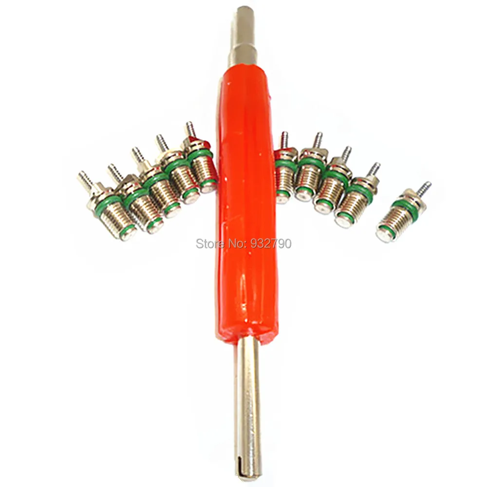10pcs Valve Cores W/ Valve Stem Core Remover Installer Dual Head Repair