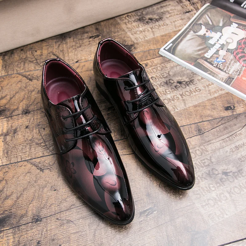 7 цветов, Мужские модельные туфли, Роскошный итальянский стиль, острый носок, формальные, свадебные, повседневные, на шнуровке, большие размеры, деловые, кожаные мужские туфли - Цвет: Red Mix color
