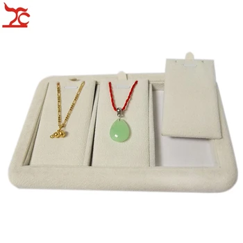 

High End Newest Beige Suede Jewellery Display Tray 3 Grids Earring Display Holder Case Props