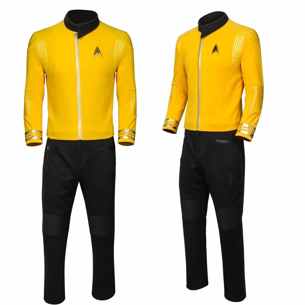 For Star Trek Discovery Commander Uniform New Starfleet USS Captain Yellow Coat Cosplay Costume Halloween Outfit