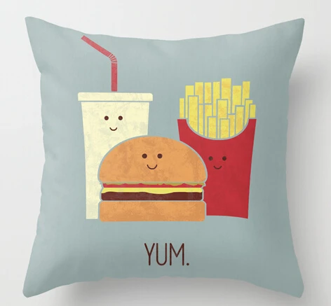 Image Luxury Printing I Love Fast Food Juice Chips Hamburger Funny Retro Pillow Cases Sofa Home Decoration Pillow Cover Cushion Cases