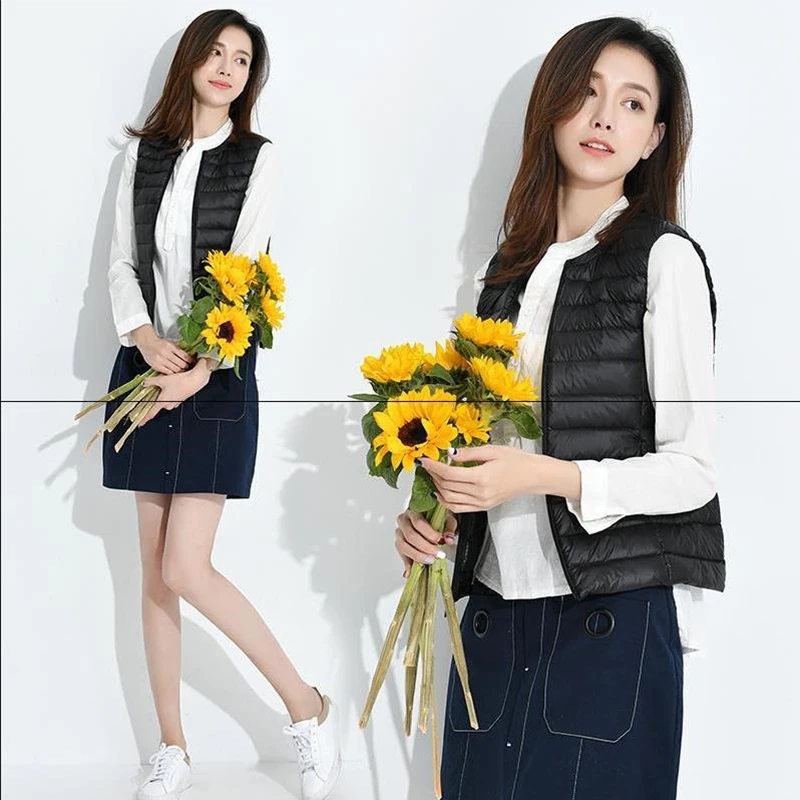 Koop Vrouwen Mouwloos Vest Down Jacket Light Jas Winter Warme Vrouwelijke Lichtgewicht Jassen Mode Dames Ultra Dunne Donsjack S 4XL