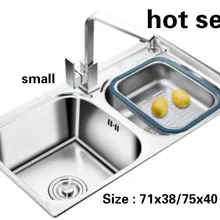 Бытовая Мода небольшой двойной кухонный паз раковина сделать блюда 304 нержавеющая сталь Горячая 710x380/750x400 мм