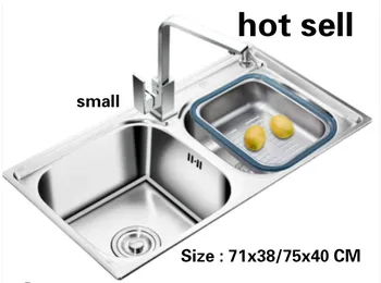 Price Free Shipping Household Vogue Small Kitchen Double Groove Sink Do The Dishes 304 Stainless Steel Hot Sell 710x380/750x400 MM