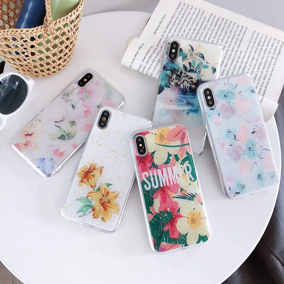 

For iPhone XR X XS Max Case Delicate Translucent Epoxy Flowers Phone Case For iPhone 8 7 Plus 6 6s Soft Silicone TPU Cover