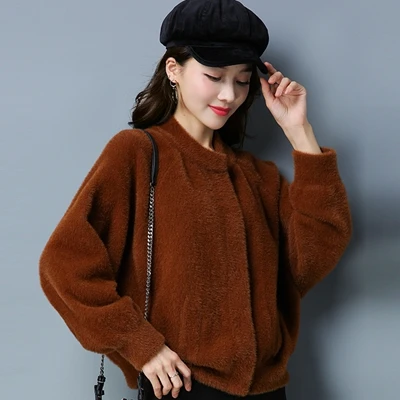 brown Новая осенне-зимняя модная Свободная куртка женская однобортная короткая верхняя одежда большого размера Женская однотонная куртка с рукавом «летучая мышь» X1817 - Цвет: brown