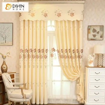 

Luxury European Valance Maple Embroidered Blackout Curtains Custom Made Window Curtain 1 Panel