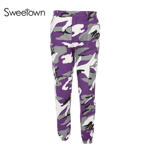 Sweetown повседневные осенние зимние брюки карго женские Camoflage Харадзюку джоггеры спортивные штаны уличная хлопковая с высокой талией камуфляжные брюки - Цвет: as picture