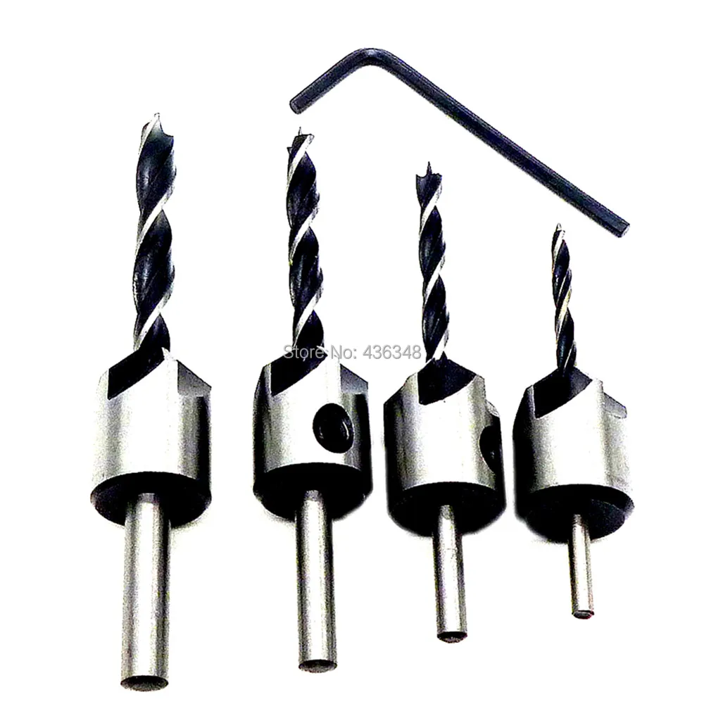 4pcs Hss 5 Flute Countersink Drill Bit Screw Woodworking Chamfer 3mm 4mm 5mm 6mm