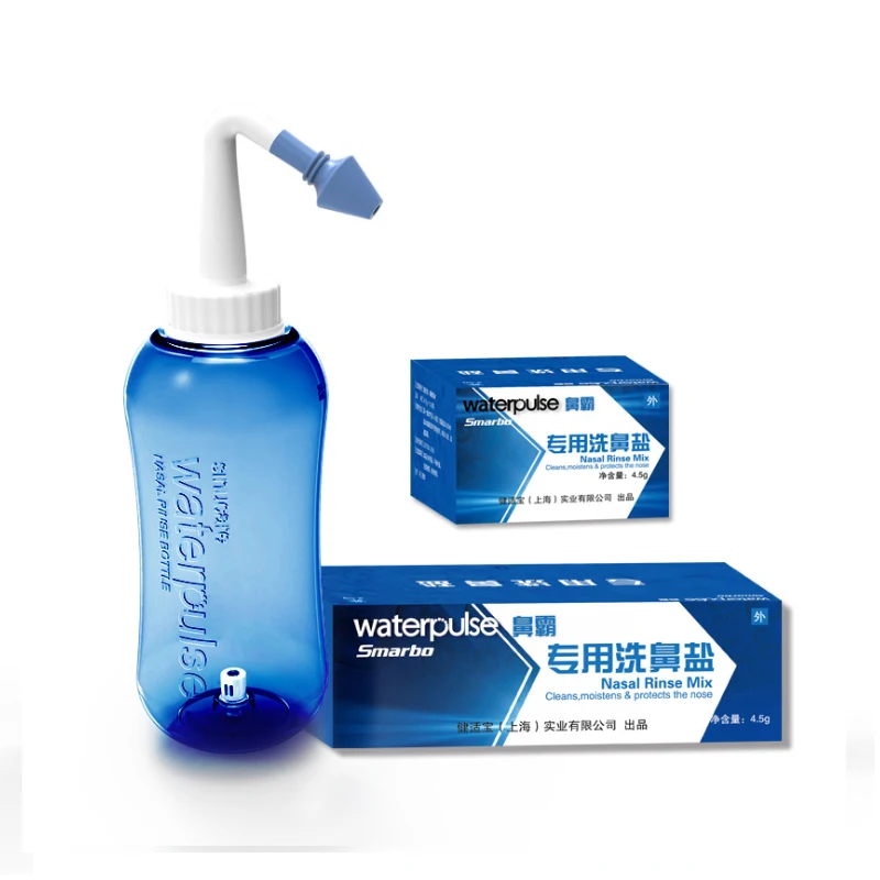 

Waterpulse Nasal Irrigation Physiological Saline 500ml Nose Wash Bottle and 4.5g*90pack Rinse Mix Salt Set Portable Allergies