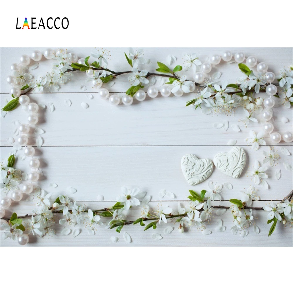 

Laeacco Wood Board Pearl Petals Valentine's Day Photography Backgrounds Customized Photographic Backdrops For Photo Studio