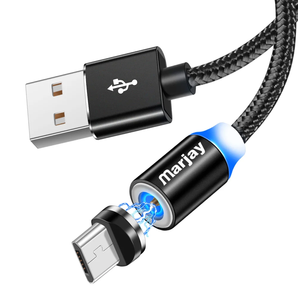 Магнитный Micro USB кабель Marjay для быстрой зарядки 1 м 2 м светодиодный Магнитный зарядный кабель для Xiaomi 4X huawei P8 Lite samsung S7