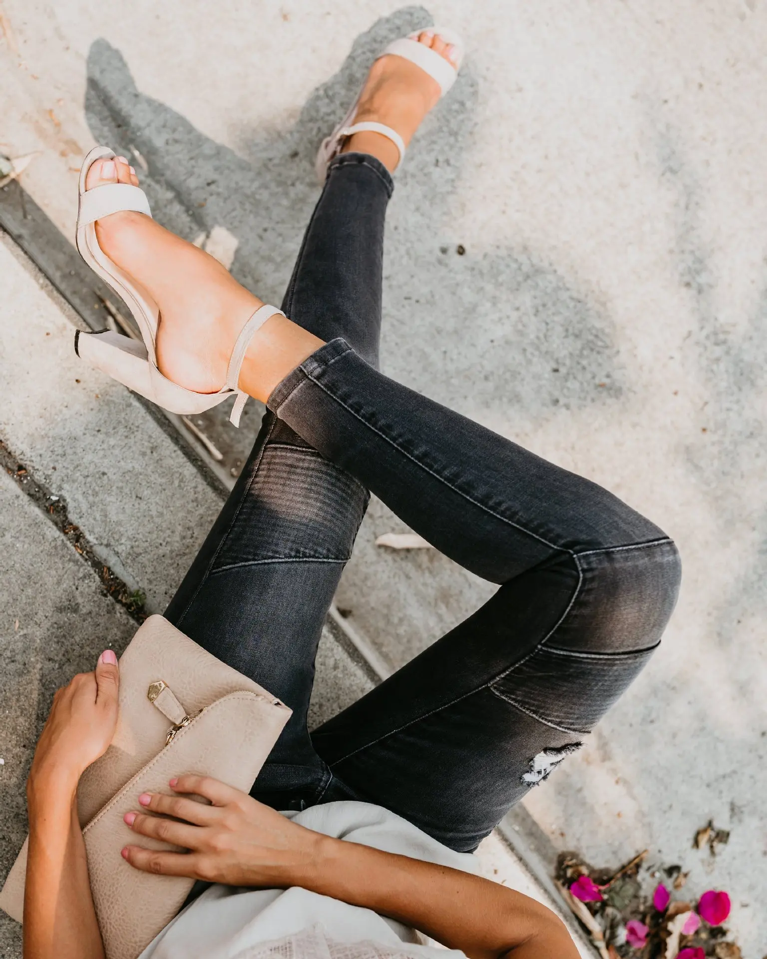 Мото-байкерские джинсы для женщин Локомотив серый черный высокая улица обтягивающие джинсовые штаны состаренные винтажные Узкие рваные плиссированные Kot Pantolon