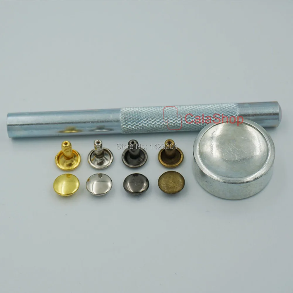 

100 Pcs / Lot With 1 Set tools 6mm 5/16" Double Round Cap Rivet Stud Leather with Tool For Leathercraft Fabric Bags