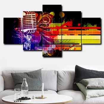 

Laeacco Canvas Calligraphy Painting 5 Panel Abstract Microphone Music Wall Artwork Poster Print For Living Room Home Decoration