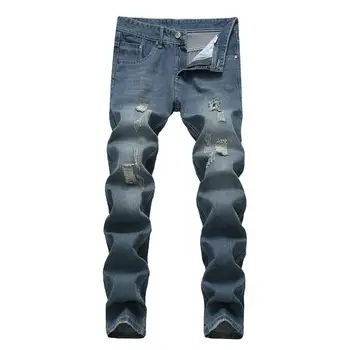 

Vintage Men Ripped Slim Fit Straight Denim Jeans Jogger Long Pants Trousers